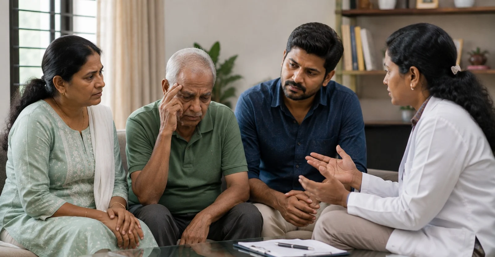 Caregiver supporting an elderly patient with dementia