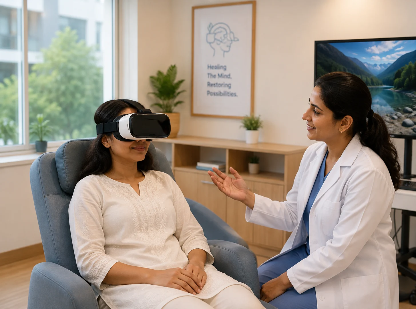 Therapist guiding a patient through a VR-based therapy session